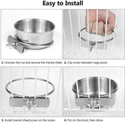 Stainless Steel Clamp Bird Food and Water Cup for Parrots