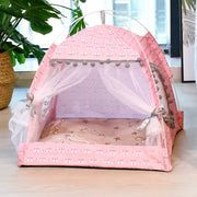 Semi-Enclosed Floral Cat Tent Bed - All-Season Pet Nest