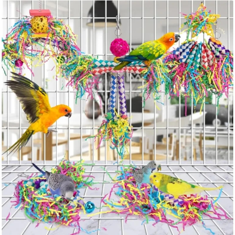 Parrot Biting and Foraging Toy Set with Colorful Tubes