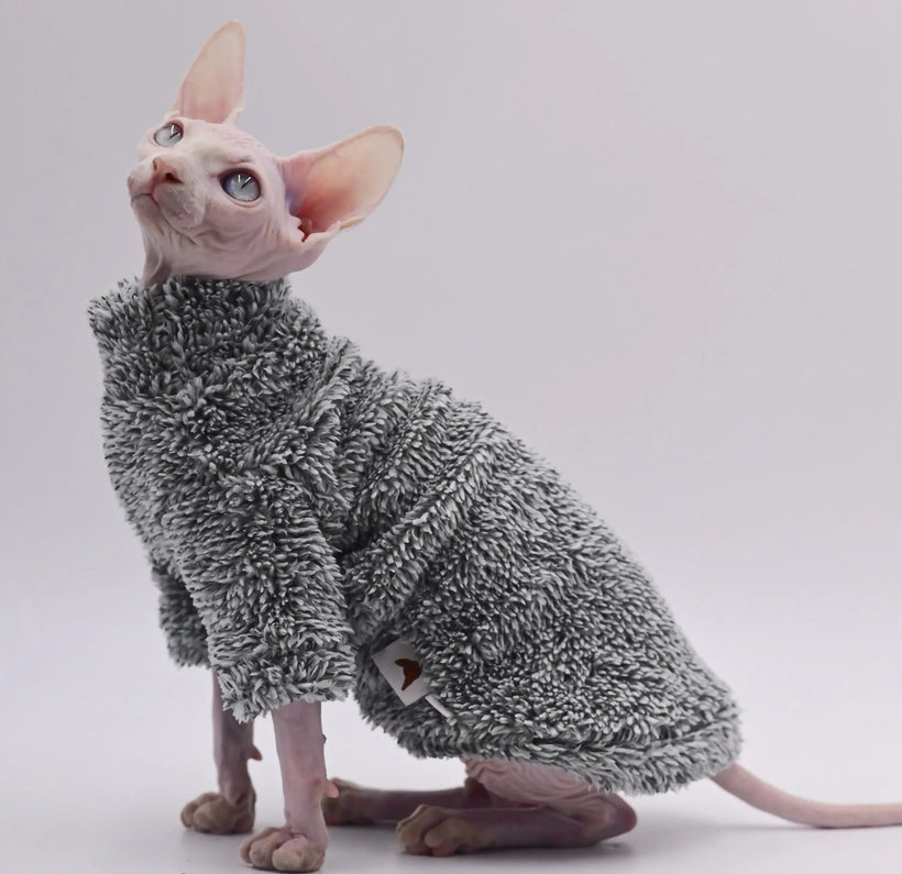Double-Sided Fluffy Cat Jacket - Warm Sphynx Winter Coat