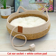 Woven Summer Cat Bed - Breathable Rattan-Style Sleeping House