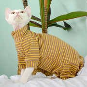 Soft Striped Sphynx Cat Jumpsuit - Four-Leg Pet Loungewear