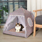 Semi-Enclosed Floral Cat Tent Bed - All-Season Pet Nest