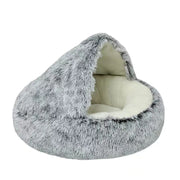 Covered Plush Round Cat Bed - Warm Nest Cave for Small Pets