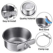 Stainless Steel Clamp Bird Food and Water Cup for Parrots